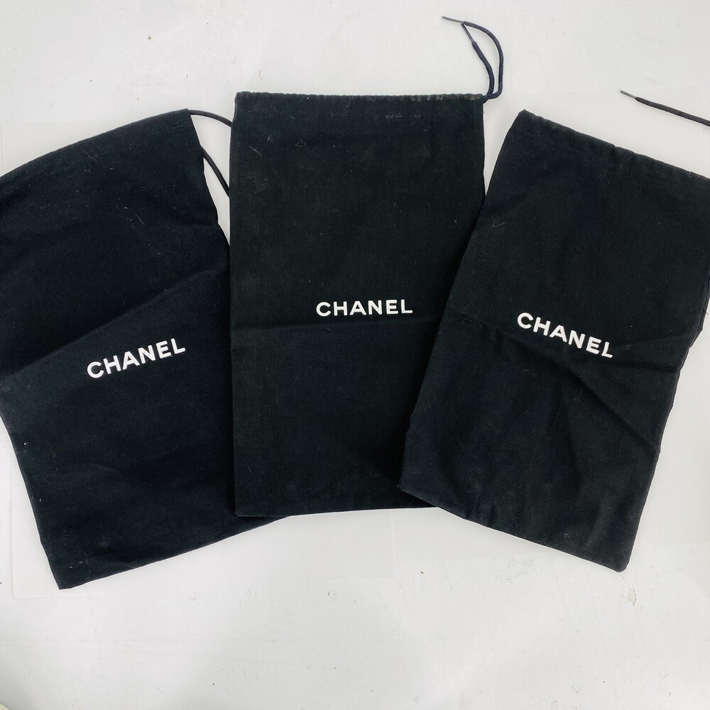 3 - Chanel Black Drawstring Dust Bags Dustcovers Size 12x8" Canvas Cotton